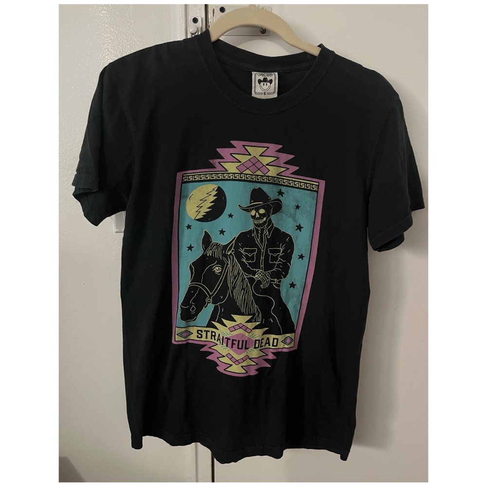Black Grateful Dead "Straitful Dead" tee with cowboy skeleton design. Size: S